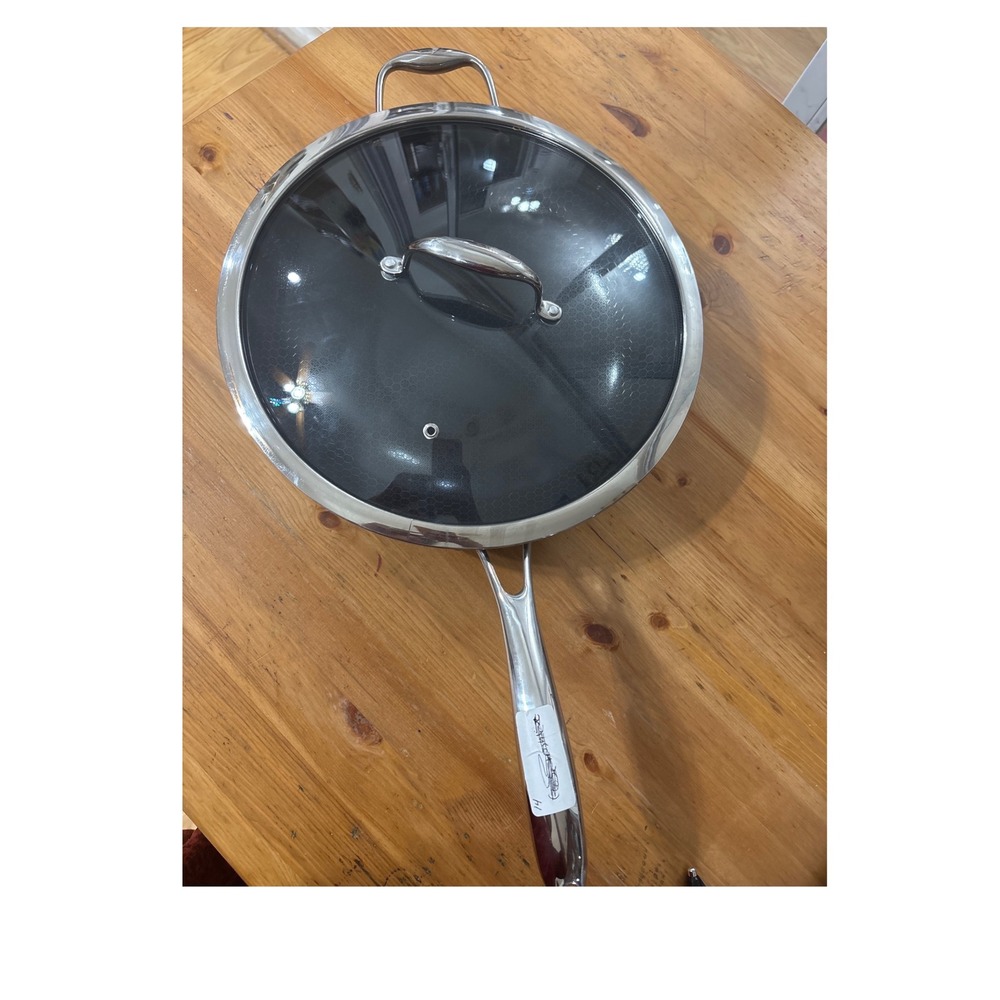 HexClad 12 Inch Hybrid Nonstick Wok with Glass Lid CBY30523 Stainless Steel